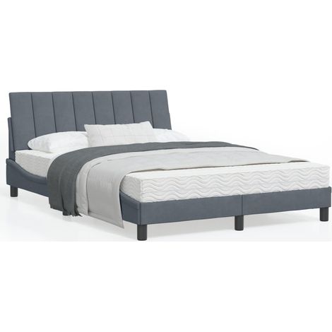Cadre de lit avec tête de lit Gris foncé 140x200 Velours (1/5)