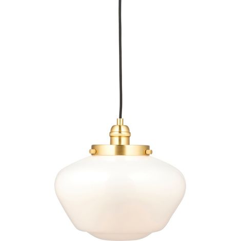 Endon Camberley Plafonnier suspendu en forme de dôme, plaque en laiton, verre opale, 1 x E27