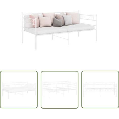 The Living Store Cadre de canapé-lit sans matelas blanc métal 90x200 cm - Canapé Convertible - Lit Invité - Meubles Compactes - Literie - Cadre Lit (1/5)