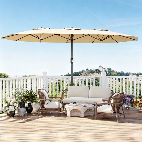 Parasol rectangulaire HiMiss 15x9FT grand format pour patio, avec manivelle, abri solaire pour marché, bord de piscine, terrasse, balcon, sans base (1/5)