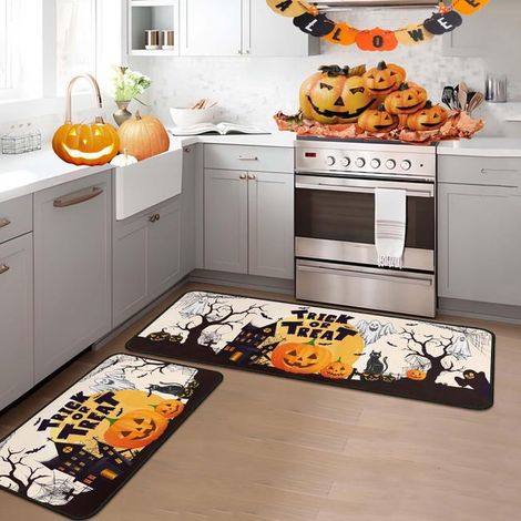 Tapis absorbant l'eau décoratif, ensemble de cuisine d'Halloween et résistant aux taches, ensemble de paillassons-45 80 + 45150 cm (1/5)
