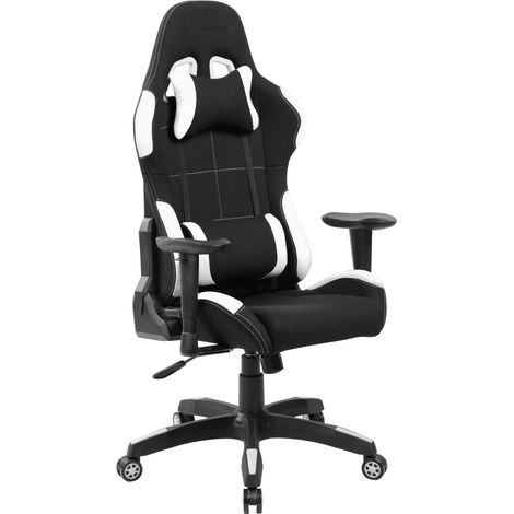 Chaise à roulettes Bundaberg, Fauteuil de jeu adulte, Chaise de bureau, 57x72h124/134 cm, Noir et Blanc