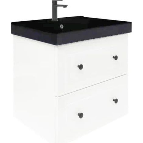 Meuble de salle de bains suspendu Naturel Forli - 60x53x46 - avec vasque céramique - Blanc