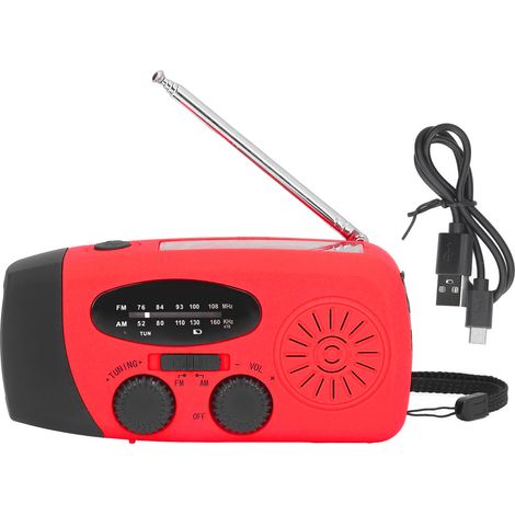 Radio solaire à manivelle avec lampe torche LED, portable FM AM WB USB pour prévention des catastrophes d'urgence, Rouge Japonais (1/5)