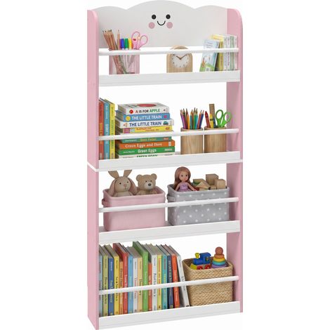 Bibliothèque murale pour enfants à 4 étagères. Idéale pour les chambres d'enfants, les salles de jeux et les salons. Rose.