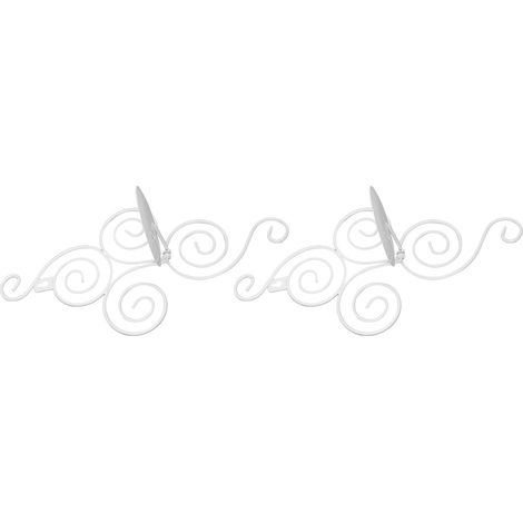 2 Supports de Bougies Muraux Pliables Style Baroque en Fer Forgé Blanc pour Décoration Intérieure