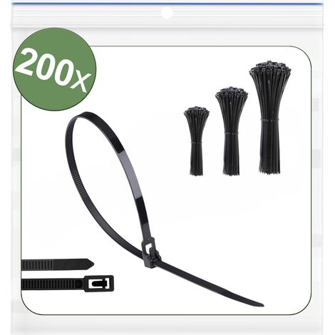 Quadrios 25CA705 25CA705 Kabelbinder 150 mm, 200 mm, 250 mm 5 mm Schwarz Lösbar, mit Hebelverschluss