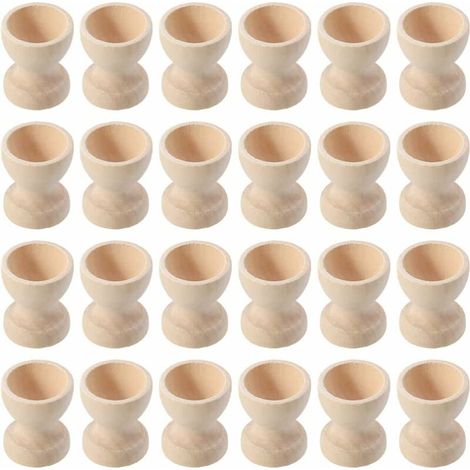 Egg Cup - Wooden Unpainted Egg Holder For Boiling And Decorating - Easter DIY Display - 24 Pieces (1/5)