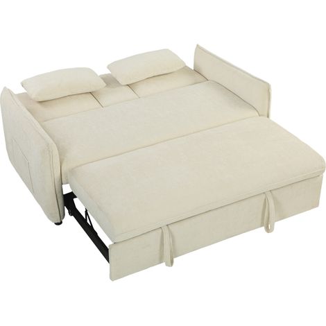Verstellbares 3-in-1-Schlafsofa, 2-Sitzer mit Getränkehaltern, verstellbarer Rückenlehne und Seitentaschen, beige