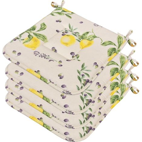 Set 4 Cuscini Sedia Cotone Shabby Chic Lavabili Coprisedie Universali Con Lacci Fissaggio