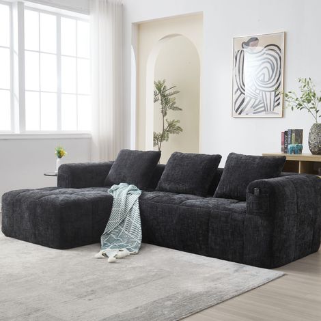L-Sofa mit Chaiselongue und Seitentaschen 250x158 cm OKMYHOME (1/5)