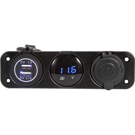 Panel AIDUCHO de 3 orificios - Panel impermeable para coche/barco con cargador USB doble, voltímetro y LED azul, toma de 12 V (1/5)