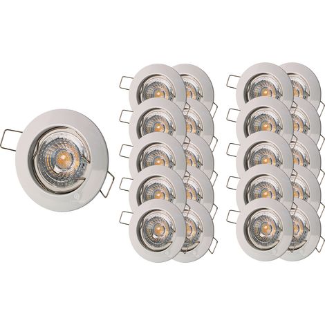 Lot de 20 Spot encastrable fixe led blanc avec ampoule gu10 7w 38° blanc chaud (1/6)