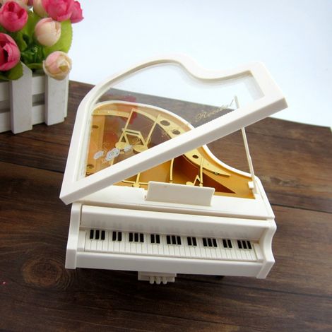Caja de música mecánica con manivela, de metal y plástico – modelo en miniatura de 12,5 cm con las melodías "Ciudad en el cielo" o "Alicia en el país de las maravillas", decoración literaria (1/5)