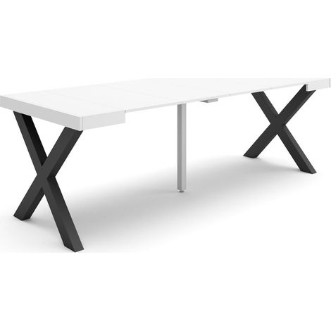 Skraut Home - Table console extensible, Console meuble, 220, Pour 10 personnes, Pieds bois massif, Style moderne, Blanc (1/5)