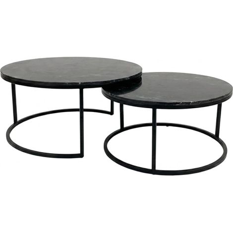Tables basses gigognes rondes marbre noir pied métal noir – OXA