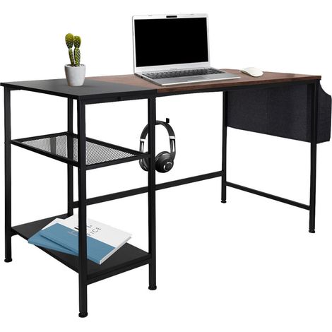 Schreibtisch / Arbeitstisch WORKSPACE H I 120 x 60 cm mit Seitenregal schwarz / braun hjh OFFICE (1/5)