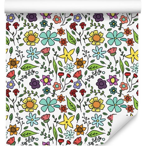 Papier peint à fleurs gris clair et blanches pour salon et chambre 50x1000 cm (1/5)