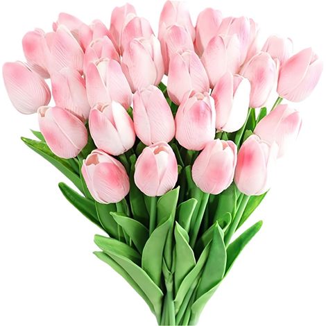 12 tulipanes artificiales, rosa claro, tallo flexible, decoración para bodas, hogar y oficina. (1/5)
