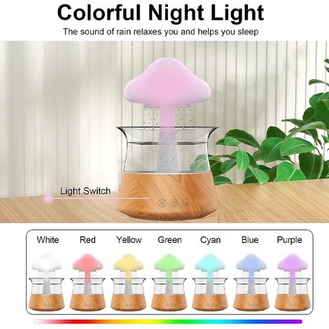 Humidificateur Décoratif en Nuage - LED 7 Couleurs & Minuterie 5h - Capacité 300mL - Matériel ABS+Plastique - Blanc ou Marron - 164x164x261mm (1/4)