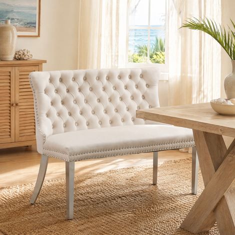Banquette salle a manger 2 places velours beige HAVRYA (1/5)