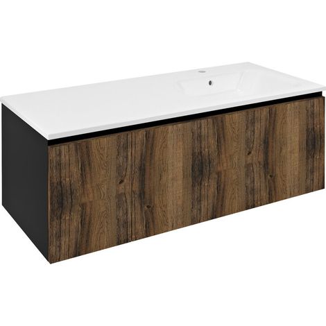 Meuble vasque LOREA 120x46x51,5cm (30+90cm), droite, chêne collingwood/noir mat (1/4)