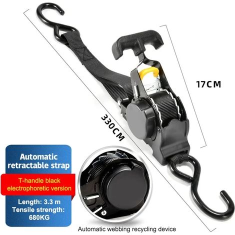 (A2) Sangle rétractable automatique à cliquet, ruban de serrage automatique, sangles rétractables pour motos, sangles de bagages pratiques (1/5)