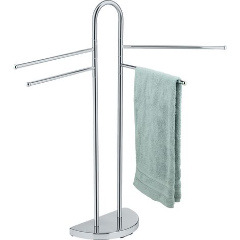 Wenko – Porte-serviettes sur pied 4 bras réglables – Métal chromé – Base demi-ronde pour petits espaces – Support à serviettes élégant 33 cm (1/7)