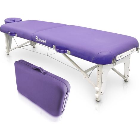 Table Pliante de shiatsu en Bois, 211 x 60 cm, Couleur Violet, Simili Cuir, réglable en Hauteur, Appui-tête Amovible, Structure renforcée, jusqu'à 185 kg (1/5)