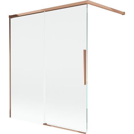 Mexen Rox Duschabtrennung für die Badewanne, 2-flügelig, verschiebbar, 140 x 150 cm, transparent, Roségold - 8C9-140-003-60-00
