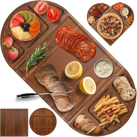 Plateau à apéritif - Plateau de service - Plateau à fromage - Plateau en bois - Plateau magnétique - 33 × 66 × 2 cm - Marron - Bois marron (1/5)