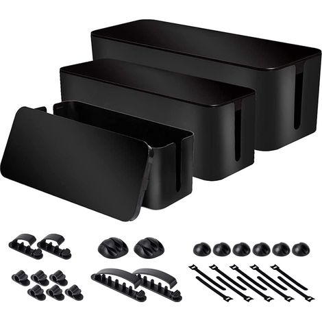 3er-Set Kabelboxen zur Kabelorganisation, Schwarz, für Steckdosenleisten (1/5)