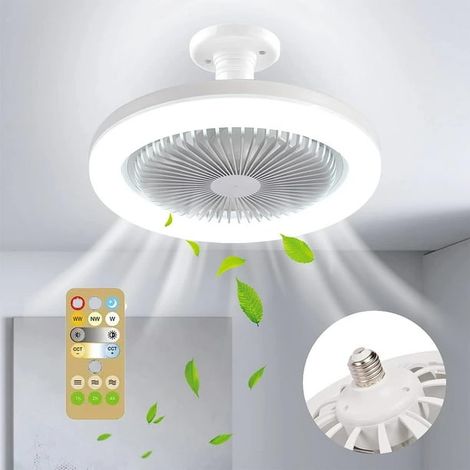 Ventilateur de plafond avec lumière - sans pied, télécommande, chambre salon, silencieux, 3 vitesses, 3 couleurs, variateur d'intensité (1/5)
