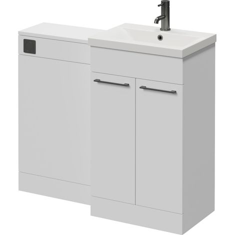 Napoli 390 Gloss White 1000mm 2 Door Vanity Unit Toilet Suite with Glide Basin - 1000mm - Gunmetal Grey 160mm HandleWithout Kingston Toilet Pan