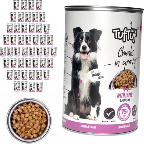 Cibo umido per cani TufTuf Agnello lattina 48x415g Bocconcini in salsa (1/3)