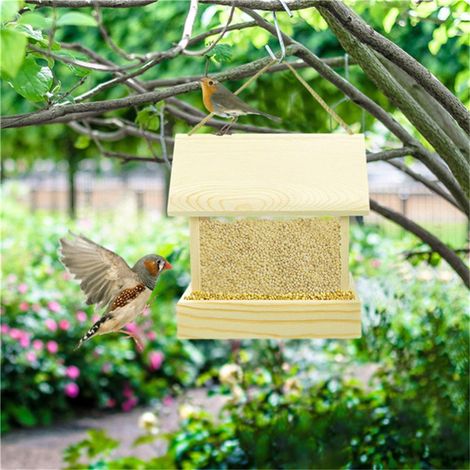 Mangeoire Pour Oiseaux - Bois Naturel - Toit Incliné Antipluie - Accès Facile Par Couvercle Verrouillable - Pour Balcon Jardin Terrasse - 1 Pièce (1/5)