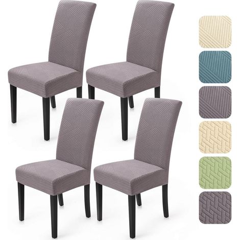 Lot de 4 housses de chaise extensibles jacquard twill gris foncé (1/5)
