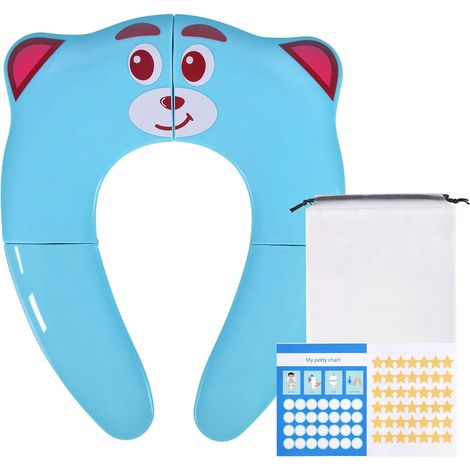 Bébé Réducteur de Toilette, Antidérapant Siège Pliable de Toilette, Siège de Toilette de Voyage pour Enfants, Apprendre à Faire sur Le Pot, Livré avec Sac de Rangement-Bleu (1/5)