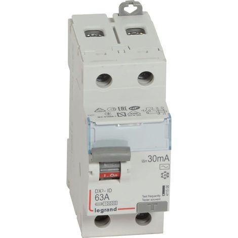 Interrupteur différentiel 2P 63A Sensibilité 30mA Classe AC DX3 Blanc