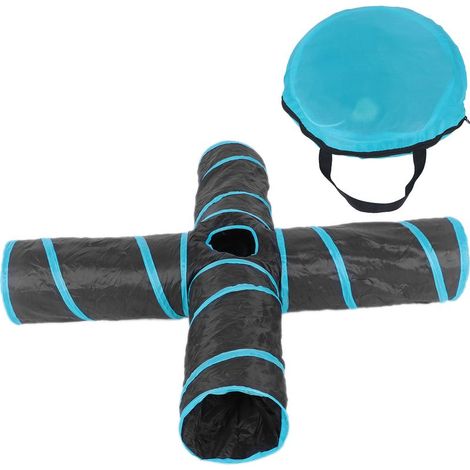 Tunnel de jeu pour animaux de compagnie, Tube pliable à 4 voies pour chat avec sac de rangement pour chats, chiens, lapins, utilisation intérieure et extérieure (1/5)