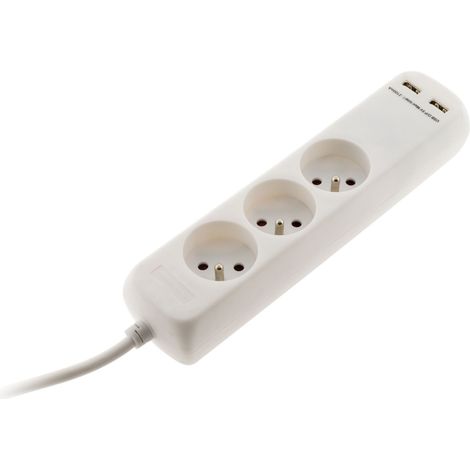 Zenitech – Bloc multiprise 3 prises 16A 2P+T avec 2 ports USB 2.1A – Longueur 1m – Puissance 3680W – Protection enfant intégrée (1/6)