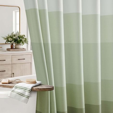 Rideau Douche 180x200 cm Tissus Lavable Vert Ombre Rideau de Douche pour Baignoire, Déperlant Shower Curtain Textile Polyester Moderne Lot de 1, Rideau Salle de Bain avec œillets et 12 Anneaux (1/5)