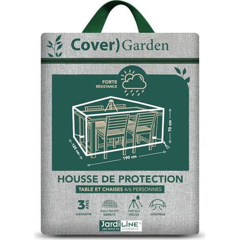 Housse de protection Cover Garden pour table rectangulaire 4-6 personnes + chaises, avec trépied - 190 x 120 x 70 cm - Jardiline