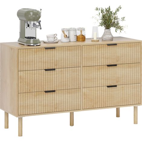 Commode Chêne 120 x 39,5 x 75 cm Chambre 6 Tiroirs (1/5)