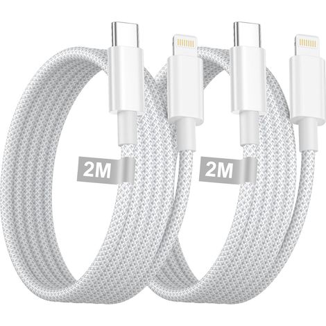 Cable iPhone Cable USB C vers Lightning 2M Lot de 2, cable USB C Lightning Charge Rapide Nylon Tressé Fil cable Chargeur iPhone Apple Certifiés MFi pour iphone 14 Pro Max/13/12/11/X/SE/8/7,iPad (1/5)