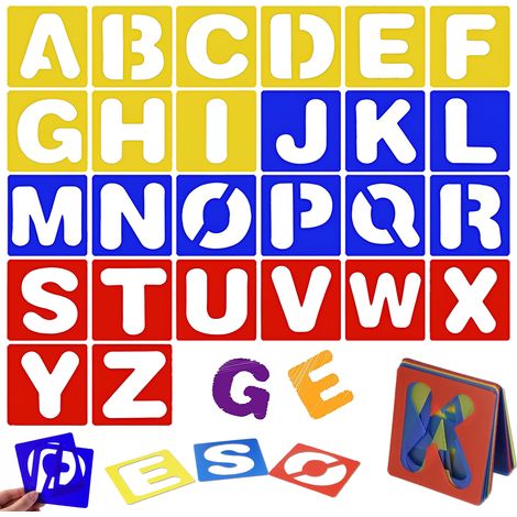 Pochoir Lettres - 26 Pièces A à Z - En PP Réutilisable Pour Peinture Sur Bois Signalétique Artisanat DIY - Lot Complet (1/5)