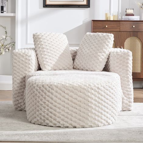 Fauteuil relax 130x115x84 cm en tissu peluche beige, gain de place salon FloraGrace (1/5)