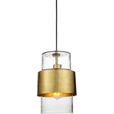 Merano Palermo Plafonnier suspendu mince, plaque en laiton martelé, verre transparent texturé (1/5)