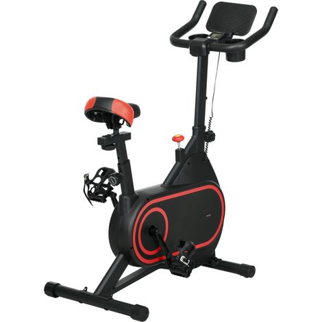 Vélo d'appartement avec volant d'inertie de 4 kg, résistance réglable, écran LED, silencieux, selle réglable, rouge et noir (1/5)