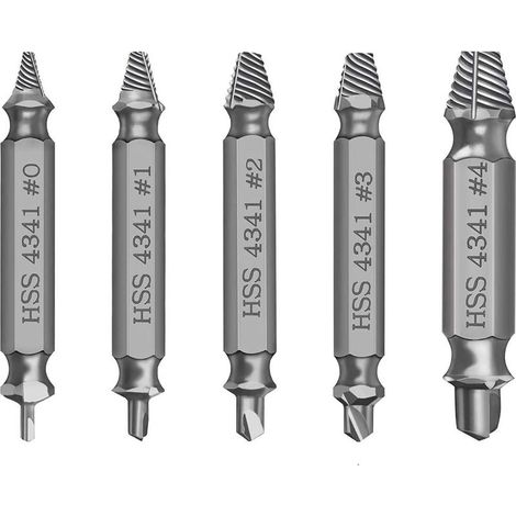 Schraubenausdreher-Set, 5-teilig. Ausdreher-Set zum Entfernen leicht beschädigter Schrauben, hergestellt aus HSS 4341 (Härtegrad 62–63 HRC). (1/5)
